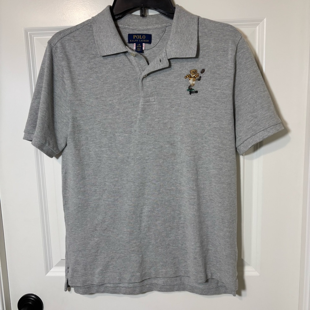 Polo Ralph Lauren Gray Embroidered Football Polo Bear Polo Shirt Boy’s L